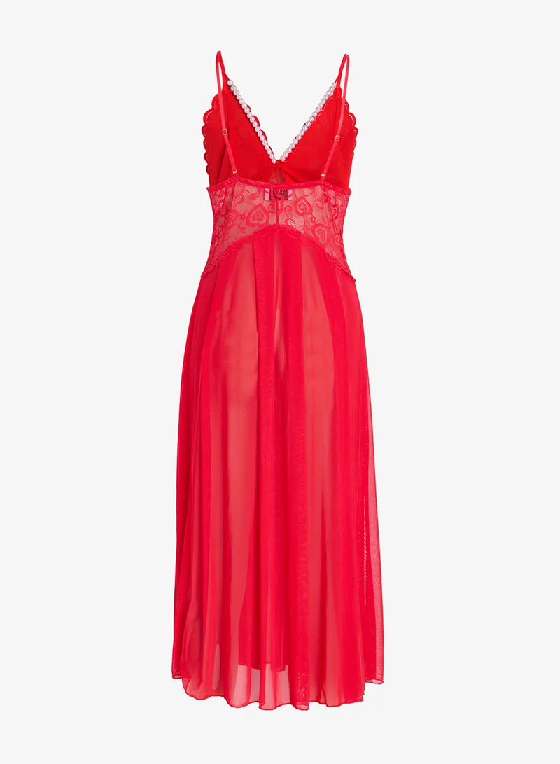 ELLA Sheer Night Dress with Lace Trim